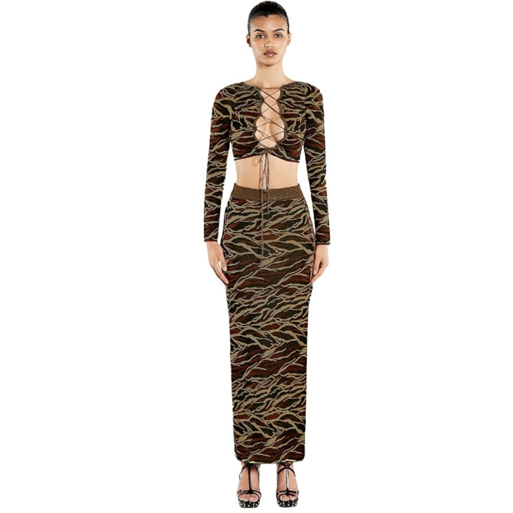 DUNDAS Animal Print Lace-Up 2-piece set size Small